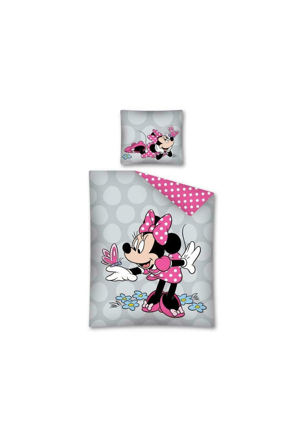 Lenjerie pat, Minnie Mouse, gri cu roz, 160x200 cm imagine