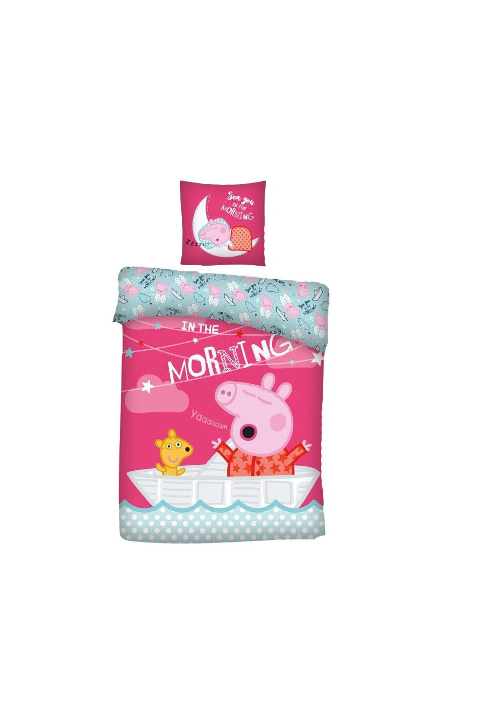 Lenjerie pat, Peppa Pig, In the morning, roz, 100x135 cm