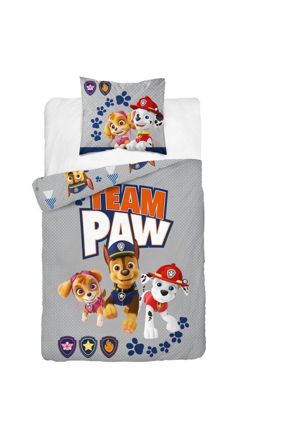 Lenjerie pat, Team Paw, gri cu labute, 140x200 cm