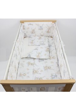 Lenjerie patut, 5 piese, bumbac, Animalute pe leagan , crem, 140x70 cm