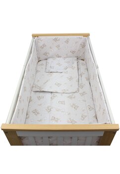 Lenjerie patut, 5 piese, bumbac, Ursulet crem pe norisor, 140x70 cm, crem