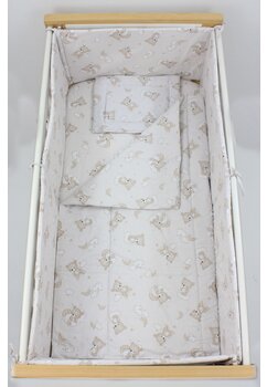Lenjerie patut, 5 piese, bumbac, Ursulet crem pe norisor, 140x70 cm, crem