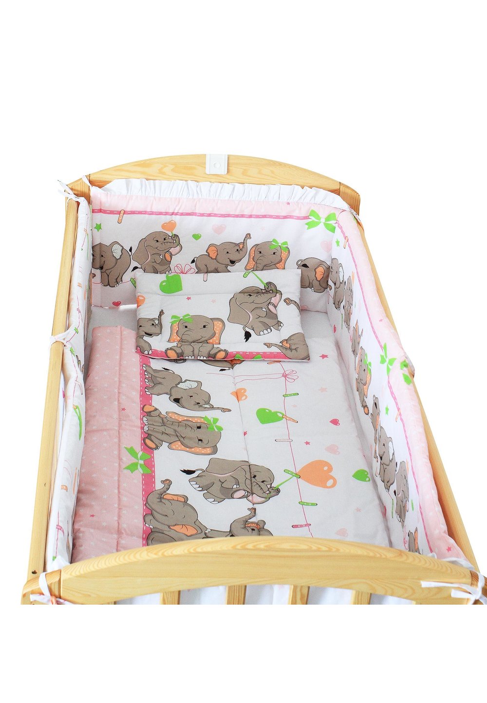 Lenjerie patut, 5 piese, Elefant roz sir, 120 x 60 cm
