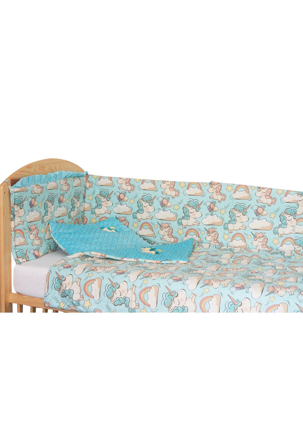 Lenjerie patut, 5 piese, Unicorn turcoaz, 120 x 60 cm