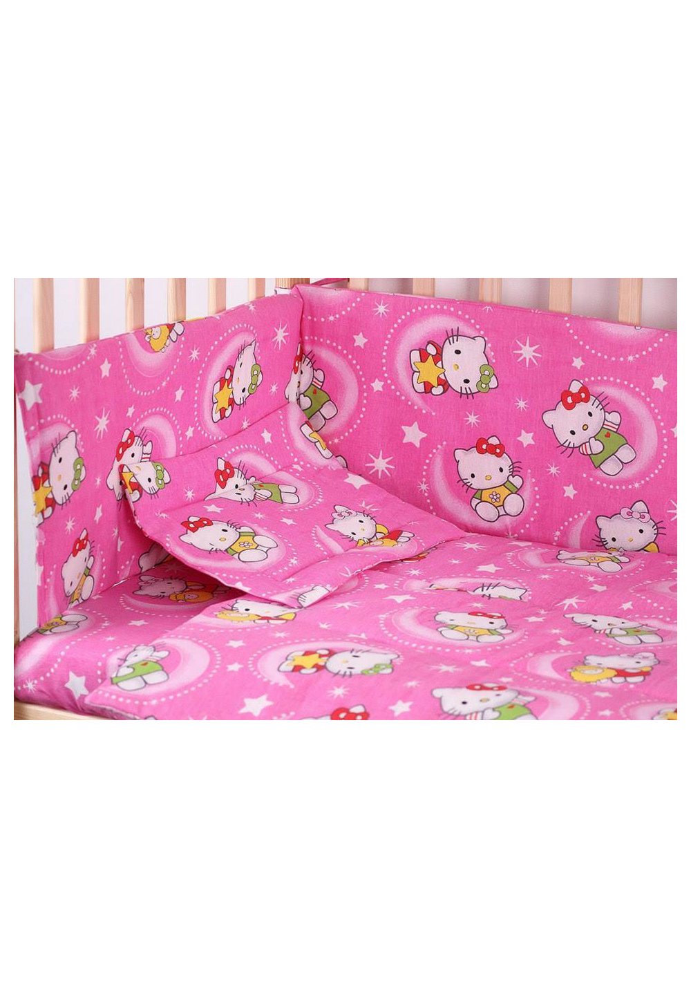 Lenjerie patut bumbac, Hello Kitty, roz, 5 piese