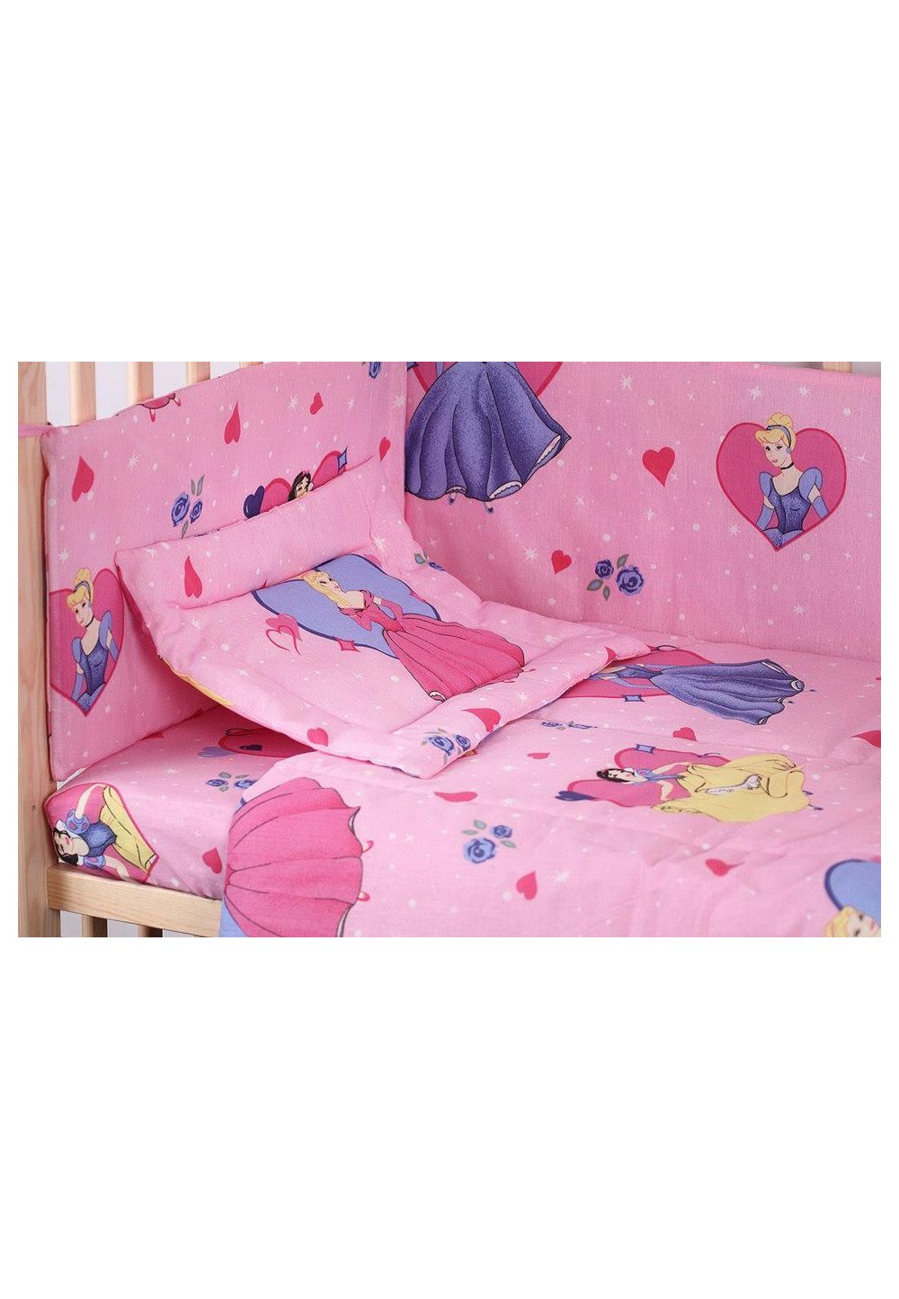 Lenjerie patut bumbac, Printese, roz, 5 piese