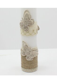 Lumanare botez, Butterfly, din ceara naturala, crem cu alb, 30cm