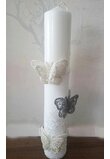 Lumanare botez, din ceara naturala, cu fluturasi, 35 cm, alb