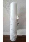 Lumanare botez, din ceara naturala, cu fluturasi, 35 cm, alb