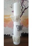 Lumanare botez, din ceara naturala, cu fluturasi, 35 cm, alb