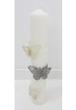 Lumanare botez, din ceara naturala, cu fluturasi, 35 cm, alb
