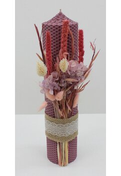 Lumanare botez, din ceara naturala, tip fagure, lavender, 30cm