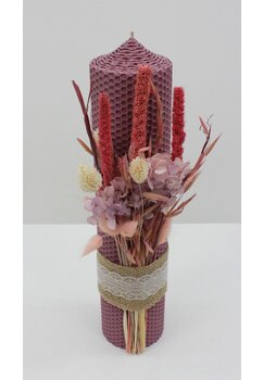 Lumanare botez, din ceara naturala, tip fagure, lavender, 30cm