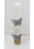 Lumanare botez, Isa, cu fluturasi, din ceara naturala, 35cm