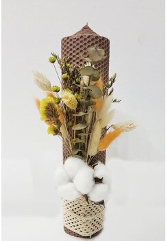 Lumanare botez, nemuritoare, din ceara naturala, cocoa cream, 30cm