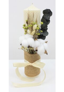 Lumanare botez, nemuritoare, din ceara naturala, crem, 30cm