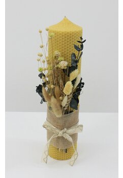 Lumanare botez, nemuritoare, din ceara naturala, galben, 30cm