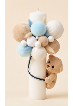 Lumanare botez, nemuritoare, Teddy cu baloane, alb, 30cm