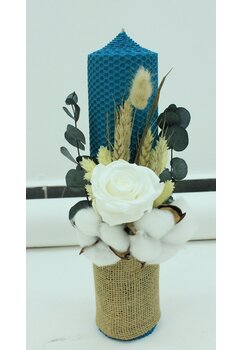 Lumanare botez, tip fagure, din ceara naturala, turcoaz, 30cm