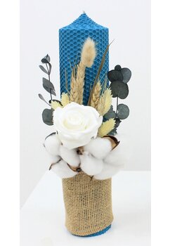 Lumanare botez, tip fagure, din ceara naturala, turcoaz, 30cm