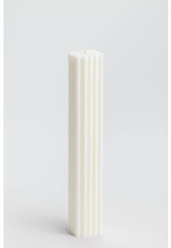 Lumanare patrata striata, din ceara naturala, ivory, 35cm