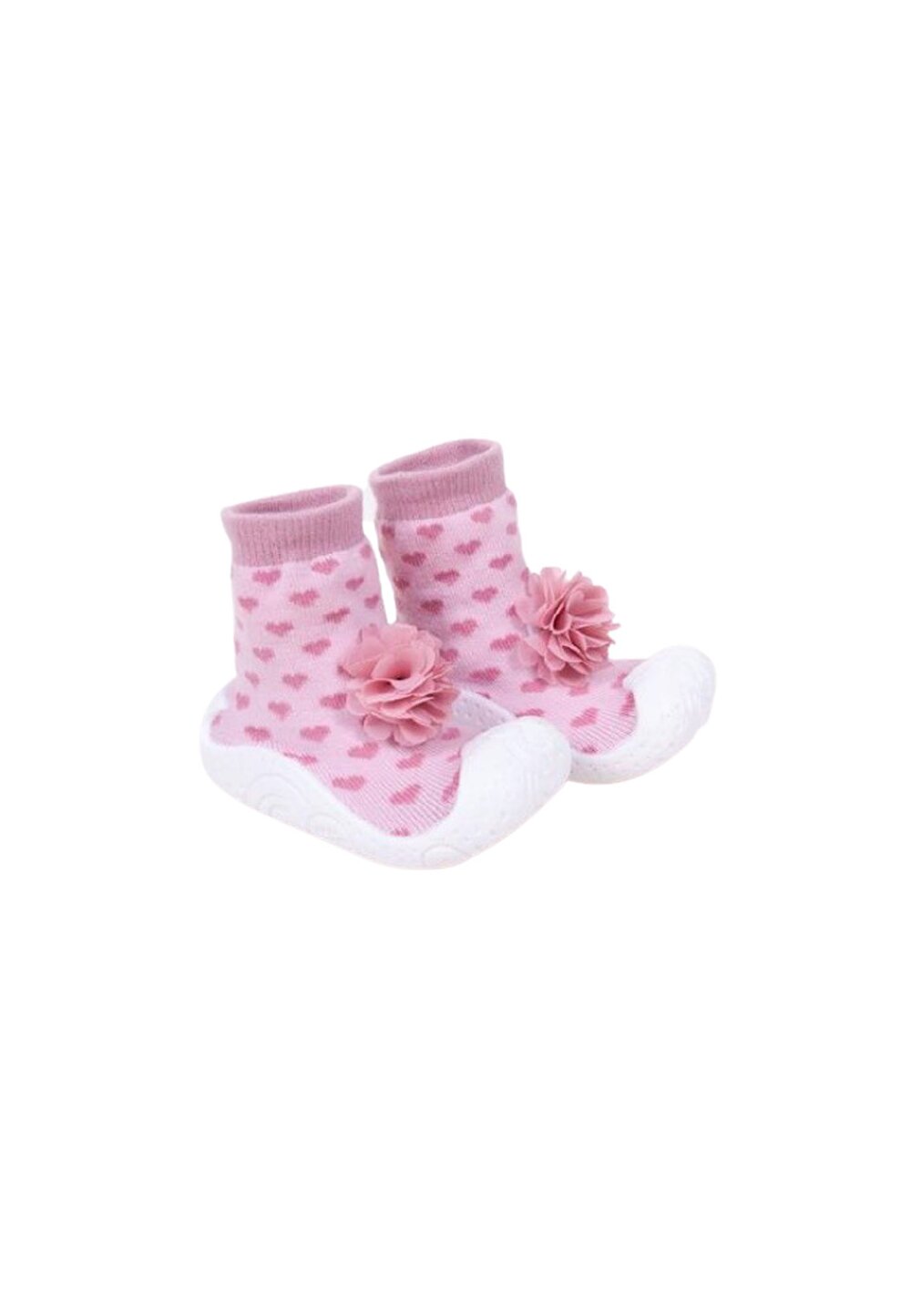 Mocasini, roz cu inimioare si floricica roz