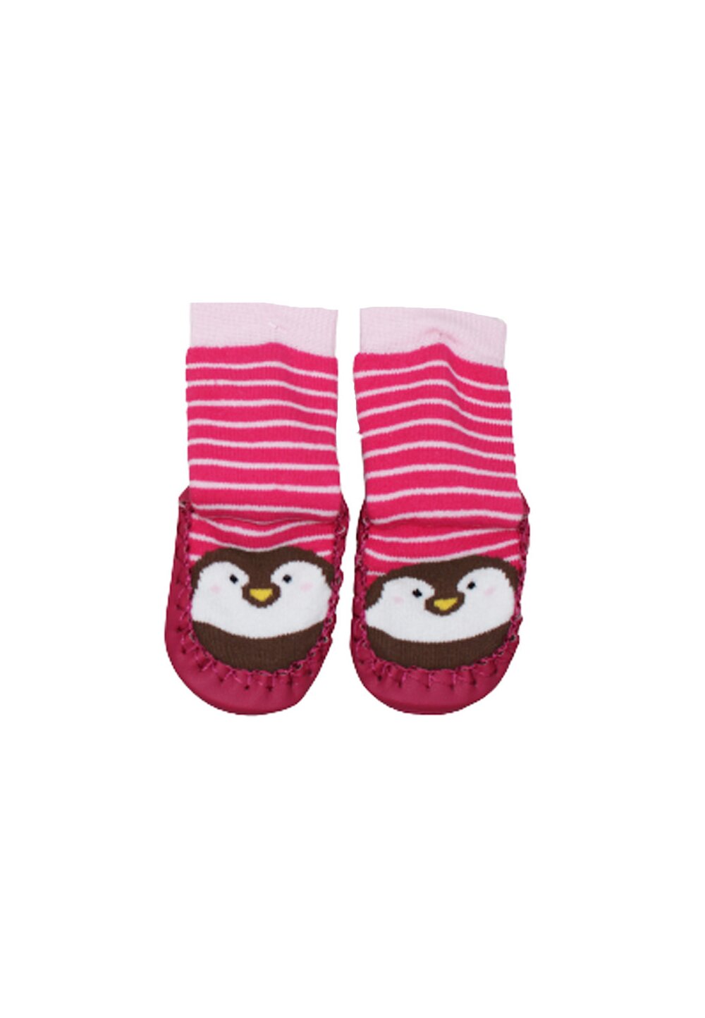 Mocasini roz cu pinguin maro