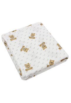 Muselina, bumbac, Little bear, alb, 80 x 67 cm