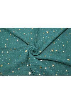 Muselina, Metalic Stars, verde, 80 x 67 cm