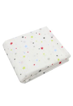 Muselina, stelute colorate, 80 x 67 cm, alb