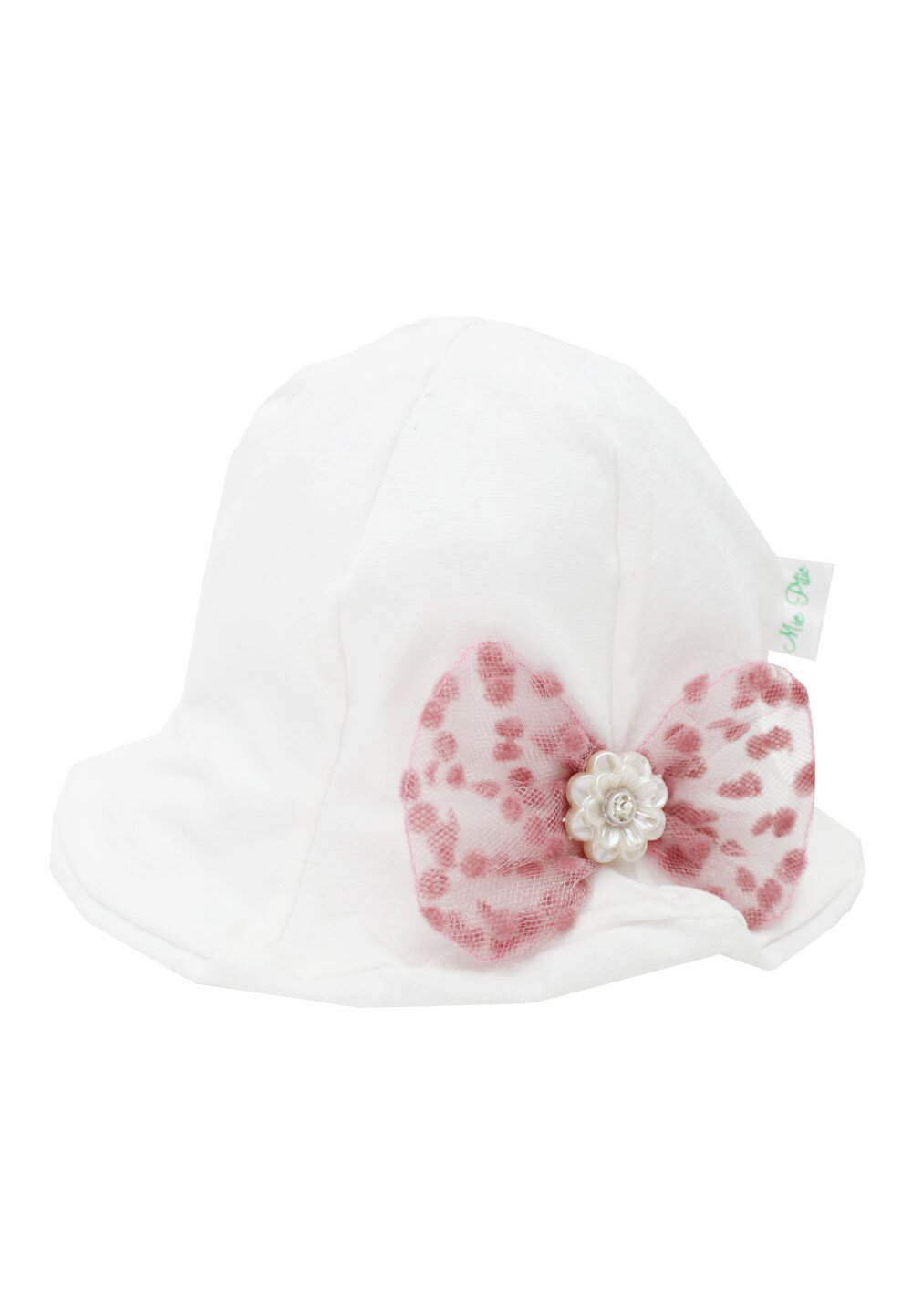 Palarie bumbac, ivory, cu fundita roz