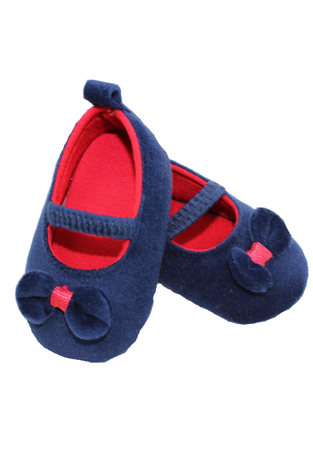 Papucei bebe, catifea, bluemarin cu fundita