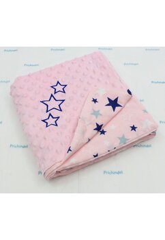 Paturica 2 fete, minky, stelute bluemarin, roz, 80 x 100 cm