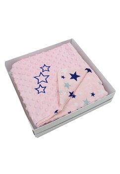 Paturica 2 fete, minky, stelute bluemarin, roz, 80 x 100 cm