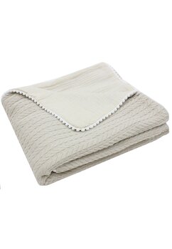 Paturica Anna, tricotata, cu ciucuri, verso muselina, crem, 80x100cm