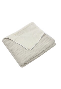 Paturica Anna, tricotata, cu ciucuri, verso muselina, crem, 80x100cm