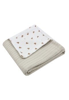 Paturica Anna, tricotata, verso muselina inimioare maro, 80x100cm, crem