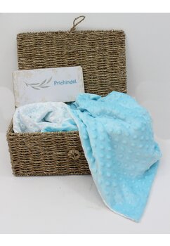 Paturica deluxe, minky, verso muselina brodata, 80 x 100 cm, turcoaz