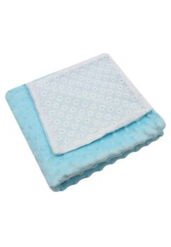 Paturica deluxe, minky, verso muselina brodata, 80 x 100 cm, turcoaz