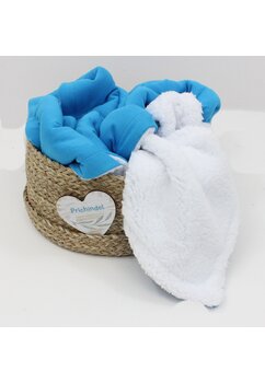 Paturica deluxe, Teddy, verso bumbac turcoaz, 80 x 100 cm, alb