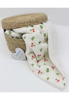 Paturica deluxe, Teddy, verso muselina bumbac, cirese, 80 x 100 cm, crem