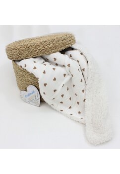 Paturica deluxe, Teddy, verso muselina bumbac, inimioare maro, 80 x 100 cm, crem