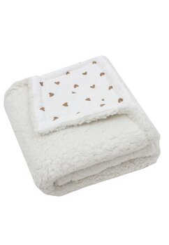 Paturica deluxe, Teddy, verso muselina bumbac, inimioare maro, 80 x 100 cm, crem