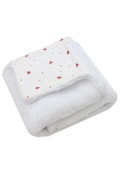 Paturica deluxe, Teddy, verso muselina bumbac, inimioare rosii, 80 x 100 cm, alb