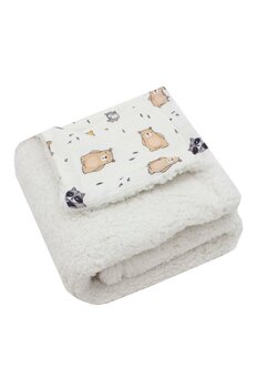 Paturica deluxe, Teddy, verso muselina bumbac, Ratonul si ursul, 80 x 100 cm, crem