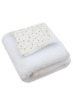 Paturica deluxe, Teddy, verso muselina bumbac, stelute bej, 80 x 100 cm, alb