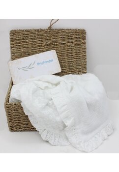 Paturica dubla muselina brodata, cu volanas, alb, 80x100 cm