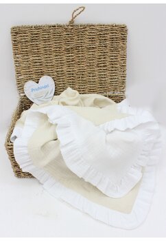 Paturica dubla muselina, Leo, cu volanas, crem cu alb, 80x100 cm