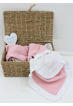 Paturica dubla muselina, Leo, cu volanas, roz deschis cu alb, 80x100 cm