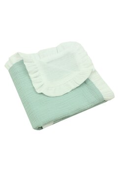 Paturica dubla muselina, Leo, cu volanas, verde cu alb, 80x100 cm